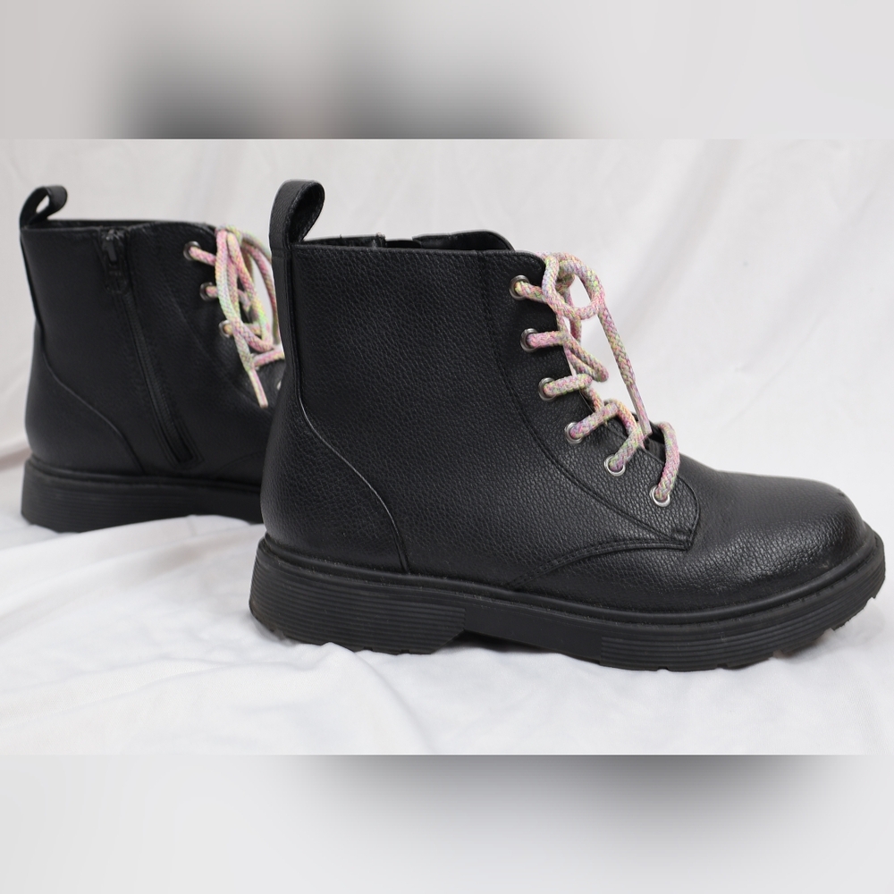 Art Class Black Ankle Boots with Colorful Laces